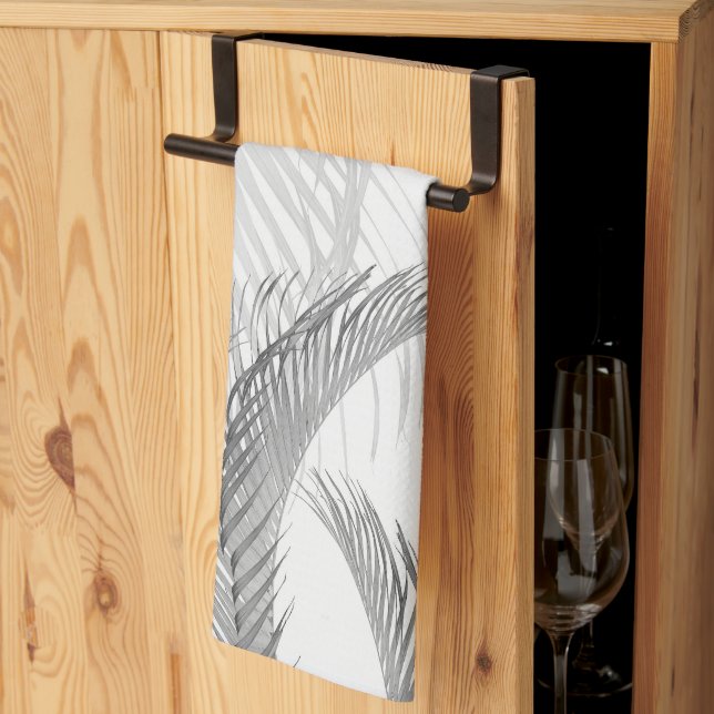 Mjuk Grått Black White Feather Handflatan Bliss 1 Kökshandduk (Thirds Fold)