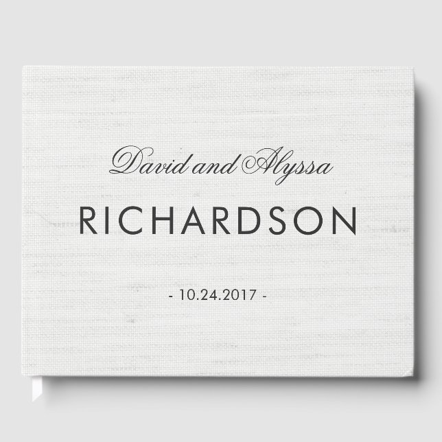 Mjuk Grått Linen Titta med Elegant Black Text Gästböcker (Framsida)