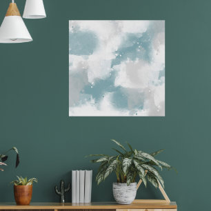 Mjuk Grått och vit Abstrakt Brushstrokes Poster