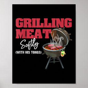 Mjuk grillning av Kött med hans tongflock Bbq Gril Poster