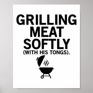 Mjuk grillning av Kött med hans tongflock Bbq Part Poster