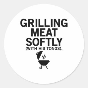 Mjuk grillning av Kött med hans tongflock Bbq Part Runt Klistermärke