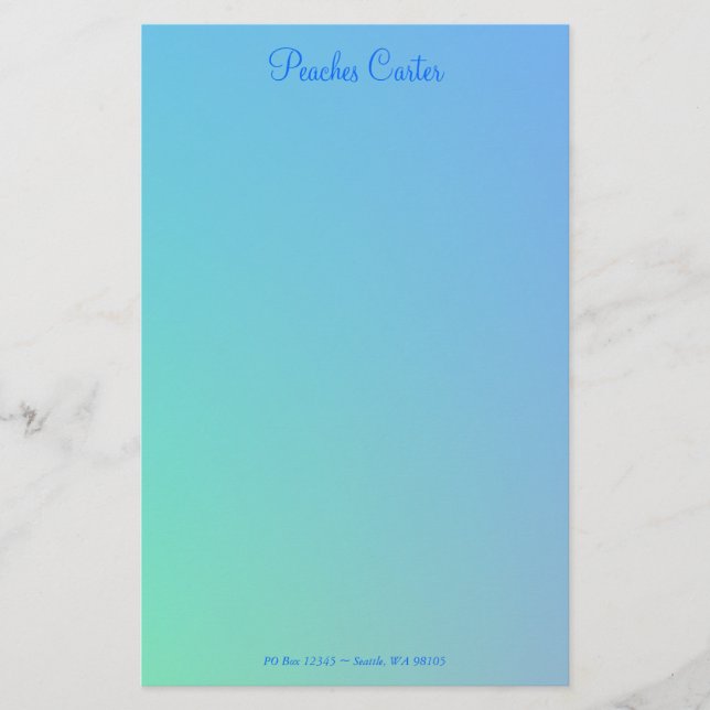 Mjuk grön Aqua blå Ombre Brevpapper (Framsida)