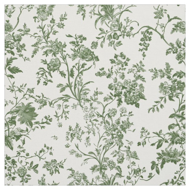 Mjuk grön botanisk toile tyg (Provkarta)