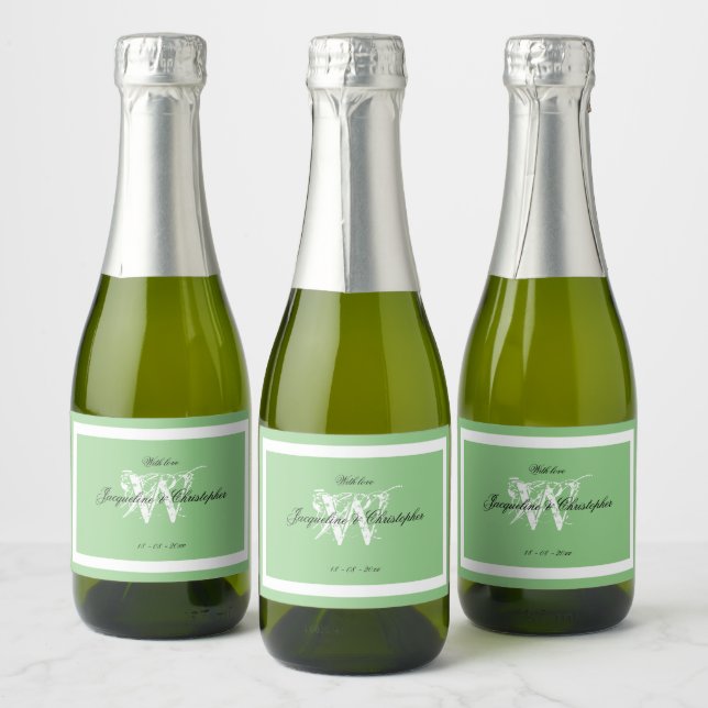 Mjuk Grön Bröllop Chic Vit Monogram Mini (Flaskor)