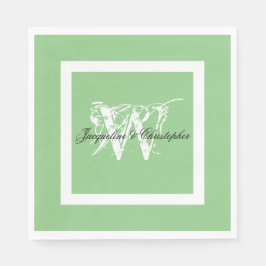 Mjuk Grön Bröllop Vit Monogram & Namn Papper Pappersservett