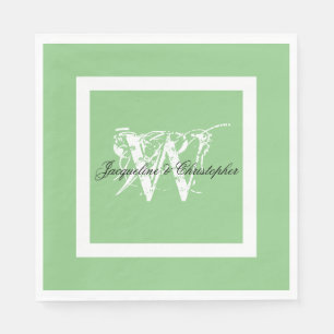 Mjuk Grön Bröllop Vit Monogram & Namn Papper Pappersservett