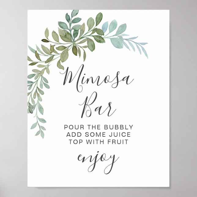 Mjuk Grön Eukalyptus Vattenfärg Rustik Bröllop Poster (Framsidan)