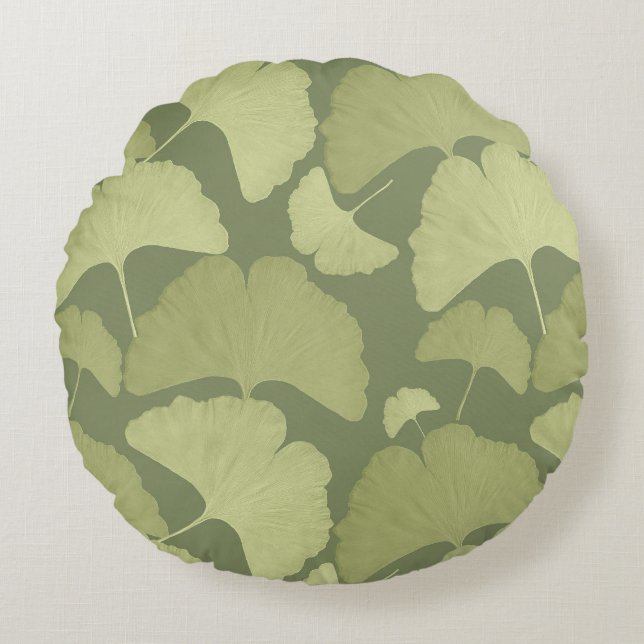 Mjuk grön Ginkgo botanisk dröm 1 Rund Kudde (Framsidan)