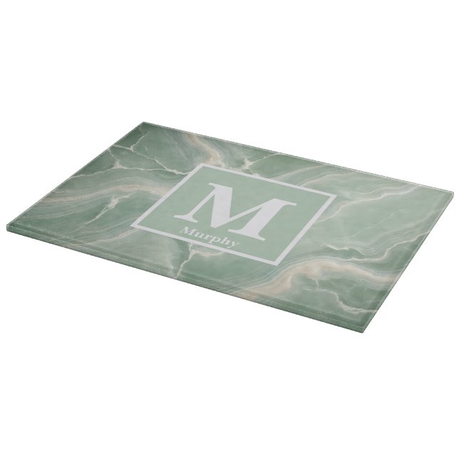 Mjuk grön marmor med vita ådror monogram (Hörn)