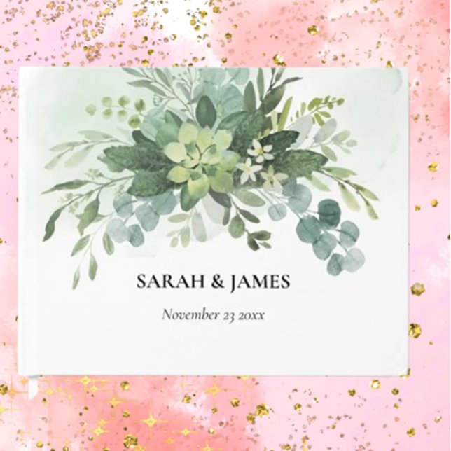 Mjuk Grön Sukkulent Bröllopsblomma Botanisk Gästböcker (Capture cherished memories with our Soft Green Succulent Wedding Guest Book. Elegantly designed )
