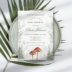 Mjuk Grön Svamp Tema Baby Shower Inbjudan