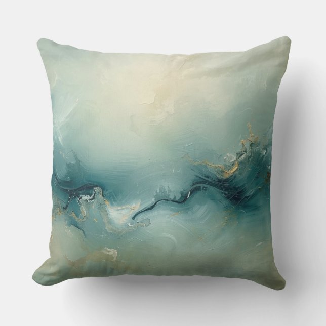 Mjuk Grön Teal Blå Champagne Abstrakt Ocean Kudde (Framsida)