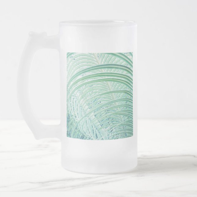 Mjuk Grön Växt Palmblad Frostat Ölglas (Vänster)