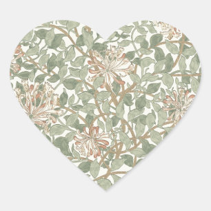 Mjuk grön vintage William Morris kaprifol Hjärtformat Klistermärke