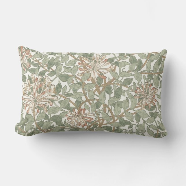 Mjuk grön vintage William Morris kaprifol Lumbarkudde (Framsida)