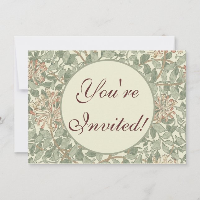 Mjuk grön vintage William Morris kapris Inbjudningar (Framsida)