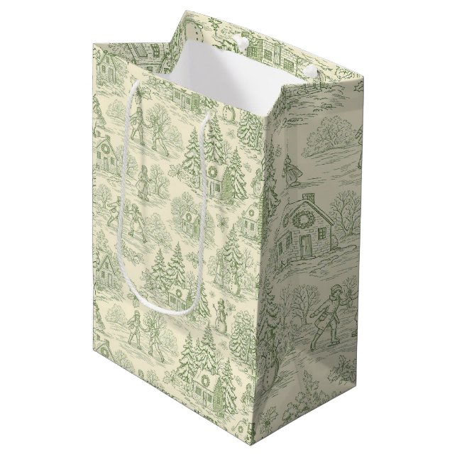 Mjuk Grön Vinterby Toile-mönster (Framsidan Vinklad)