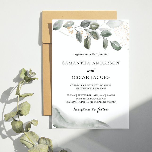 Mjuk Grönska Vattenfärg Blad | Guldstoft Inbjudningar (Skapare uppladdad)