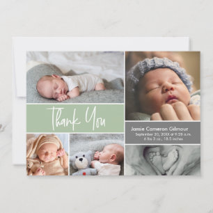 Mjuk Grönt Anpassningsbar Foto Collage Baby Shower Tack Kort