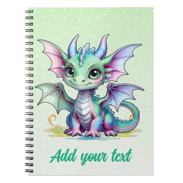 Mjuk Grönt Baby Dragon - Anteckningsbok med eget n (Framsidan)