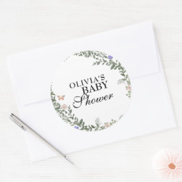 Mjuk Grönt Boho Kön Neutral Blommigt Baby Shower Runt Klistermärke