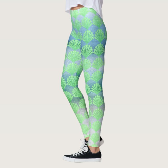 Mjuk Grönt Diamond Seashells Leggings (Vänster)