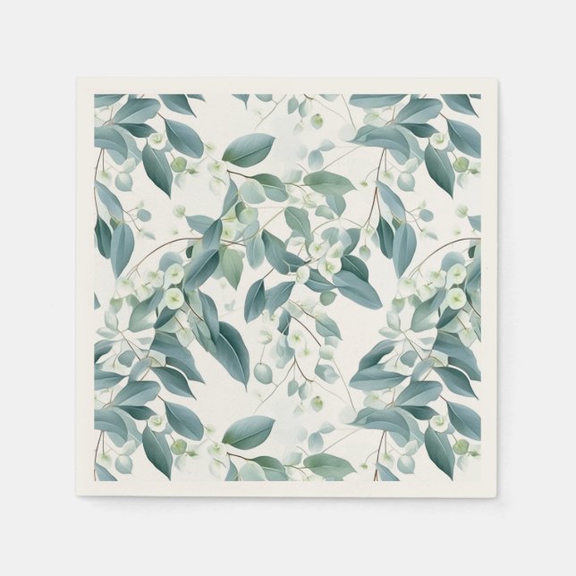 Mjuk Grönt Eucalyptus Vattenfärgsfärg-stil Papper Pappersservett (Framsidan)