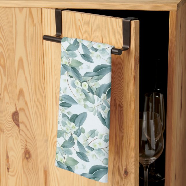 Mjuk Grönt Eucalyptus Watercolor-stil Kökshandduk (Thirds Fold)