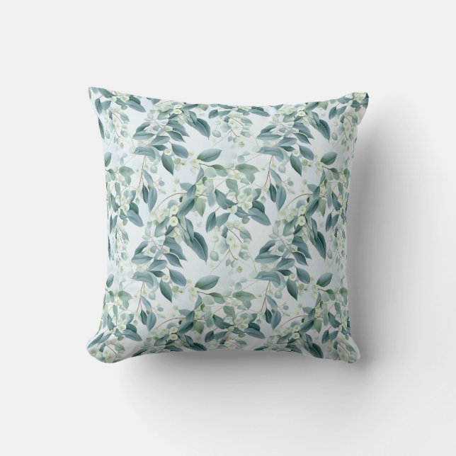 Mjuk Grönt Eucalyptus Watercolor-stil Kudde (Framsida)