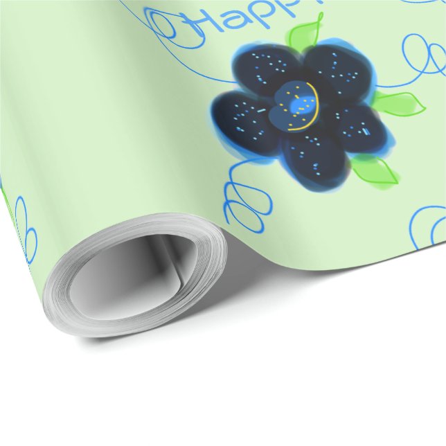 Mjuk Grönt med marinblå Presentpapper (Rullad Hörn)