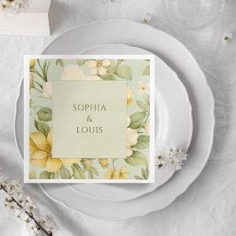 Mjuk grönt och beige blommigt bröllop pappersservett