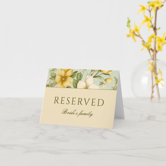 Mjuk grönt och beige blommor bröllop reserverat te kort (Gul blomma)