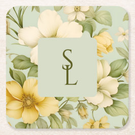 Mjuk grönt och blommor av beige bröllop underlägg papper kvadrat