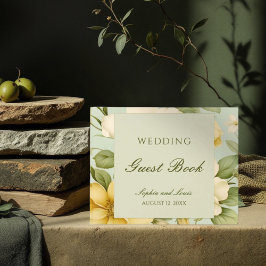 Mjuk grönt och blommor från beige bröllop gäst bok