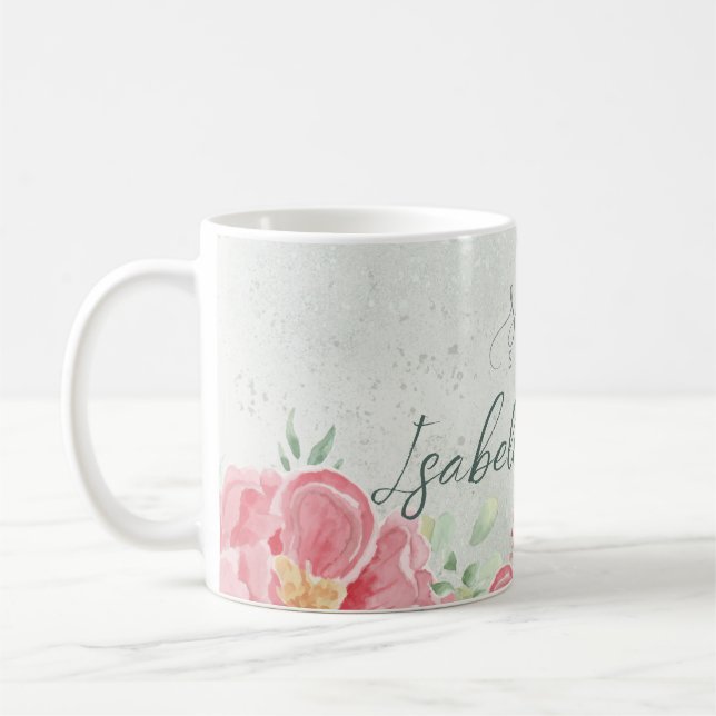 Mjuk Grönt och Rosa Glitter Blommigt Sweet sixteen Kaffemugg (Vänster)