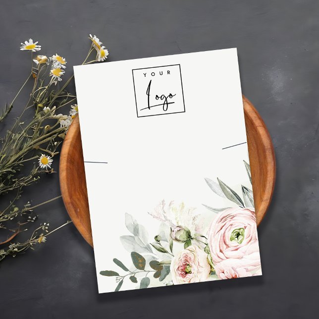 Mjuk  Grönt Peony Blommigt Logotyp Necklace Holder Visitkort (Skapare uppladdad)