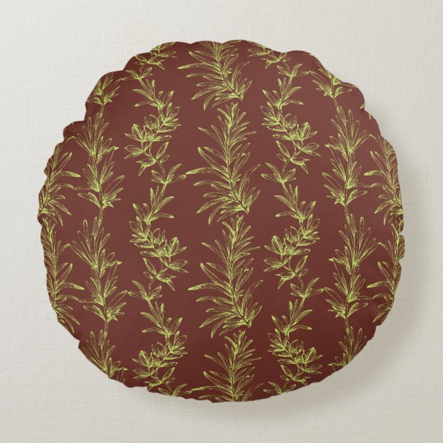 Mjuk Grönt Rosemary Gren Outline Round Pillow Rund Kudde (Framsidan)
