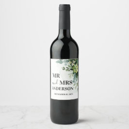 Mjuk Grönt Succult Bröllop Blommigt botaniskt band Vinflaska Etikett