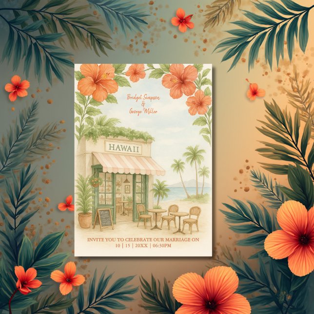Mjuk Grönt Tropical Hawaii Destination Wedding Inbjudningar (Skapare uppladdad)