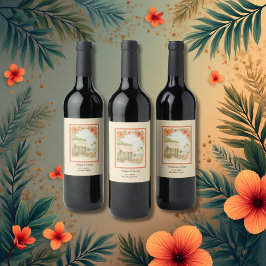 Mjuk Grönt Tropical Hawaii Destination Wedding Vinflaska Etikett