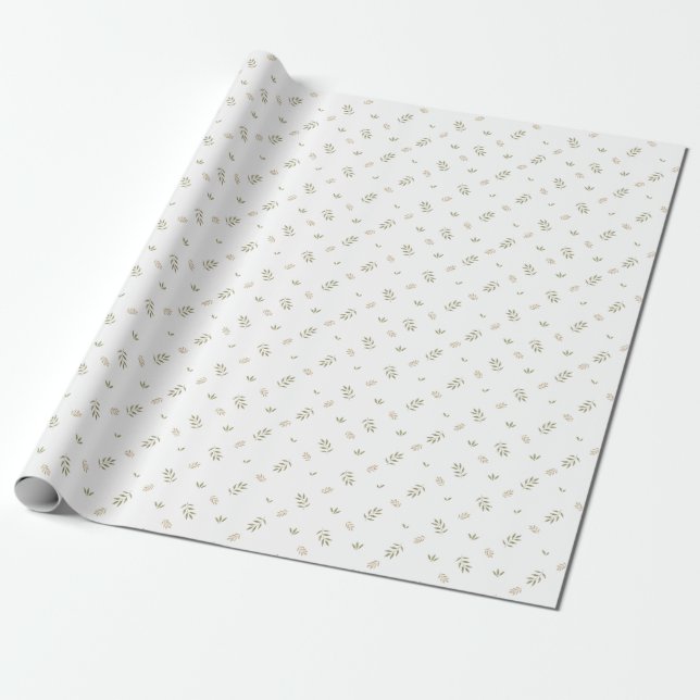 Mjuk Grönt White Tan Petite Playful Botanical Gift Presentpapper (Utrullad)