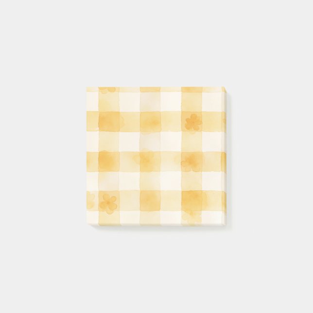 Mjuk gul akvarellrutig blommig post-it block (Framsida)