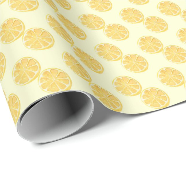 Mjuk gul citronskiva Vattenfärg mönster Presentpapper (Rullad Hörn)
