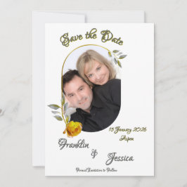 Mjuk Gul ros med Blek Grönt och Guld Oval Foto Spara Datumet