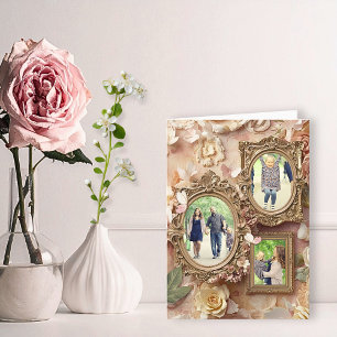 Mjuk Guld Barock Blommig Minnesram Collage Helgkort