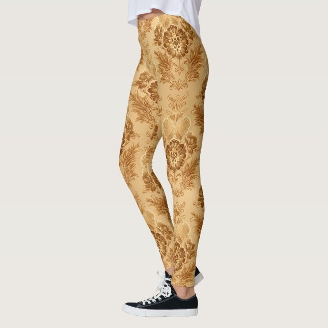 Mjuk Guld Damast Blommig Leggings (Vänster)