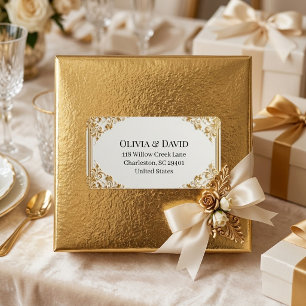 Mjuk Guld Elfenbens Barock Flora Ram Returadress Adressetikett