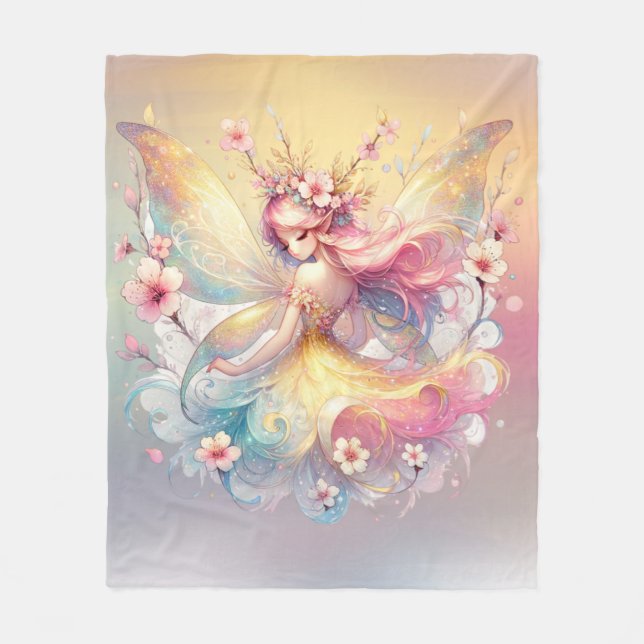 Mjuk Gult Blommigt Fairy Princess Girls Fleecefilt (Framsidan)