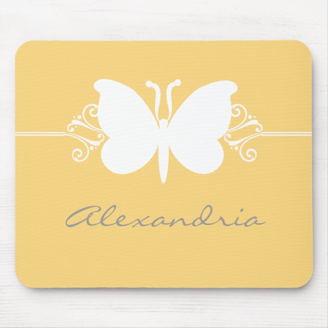 Mjuk Gult Butterfly Swirls Mousepad Musmatta (Framsidan)